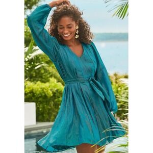 Lilly Pulitzer Kalianna Swing Dress Valencia Teal Metallic Stripe Resort Party S